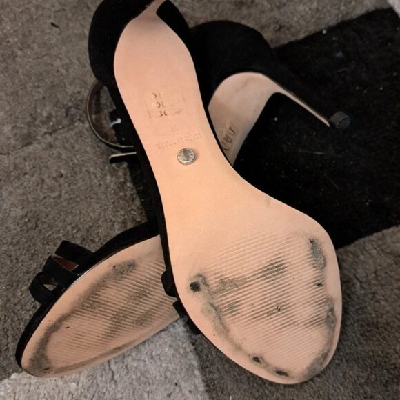 3 Strap Small Heel Black Feux Suede Size 5 - Picture 5 of 5